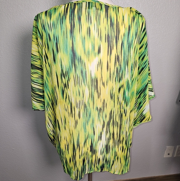 Jones New York Vibrant Green Drop Sleeve V-Neck Sheer Blouse Lg - Picture 5 of 11